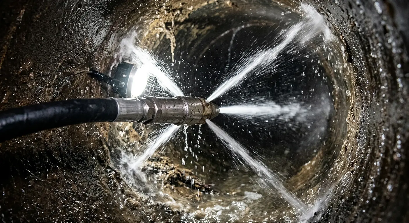 High-pressure hydro jetting nozzle cleaning sewer pipe for Storm Drain Cleaning in Upper Pottsgrove